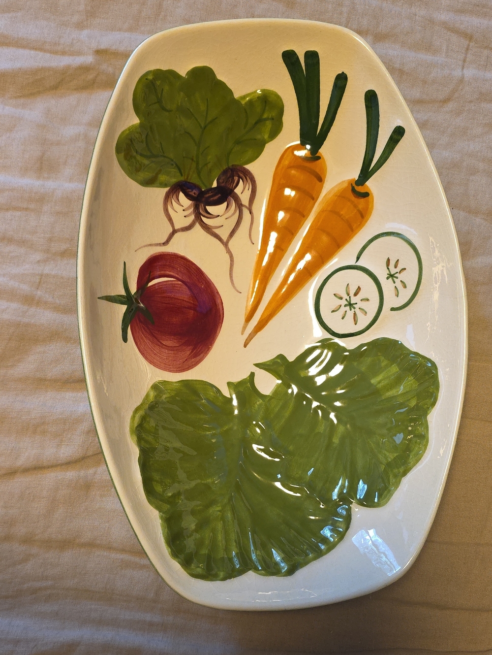 Hand-Painted Vegetable Salad Or Serving Platter - Green/Orange/Red